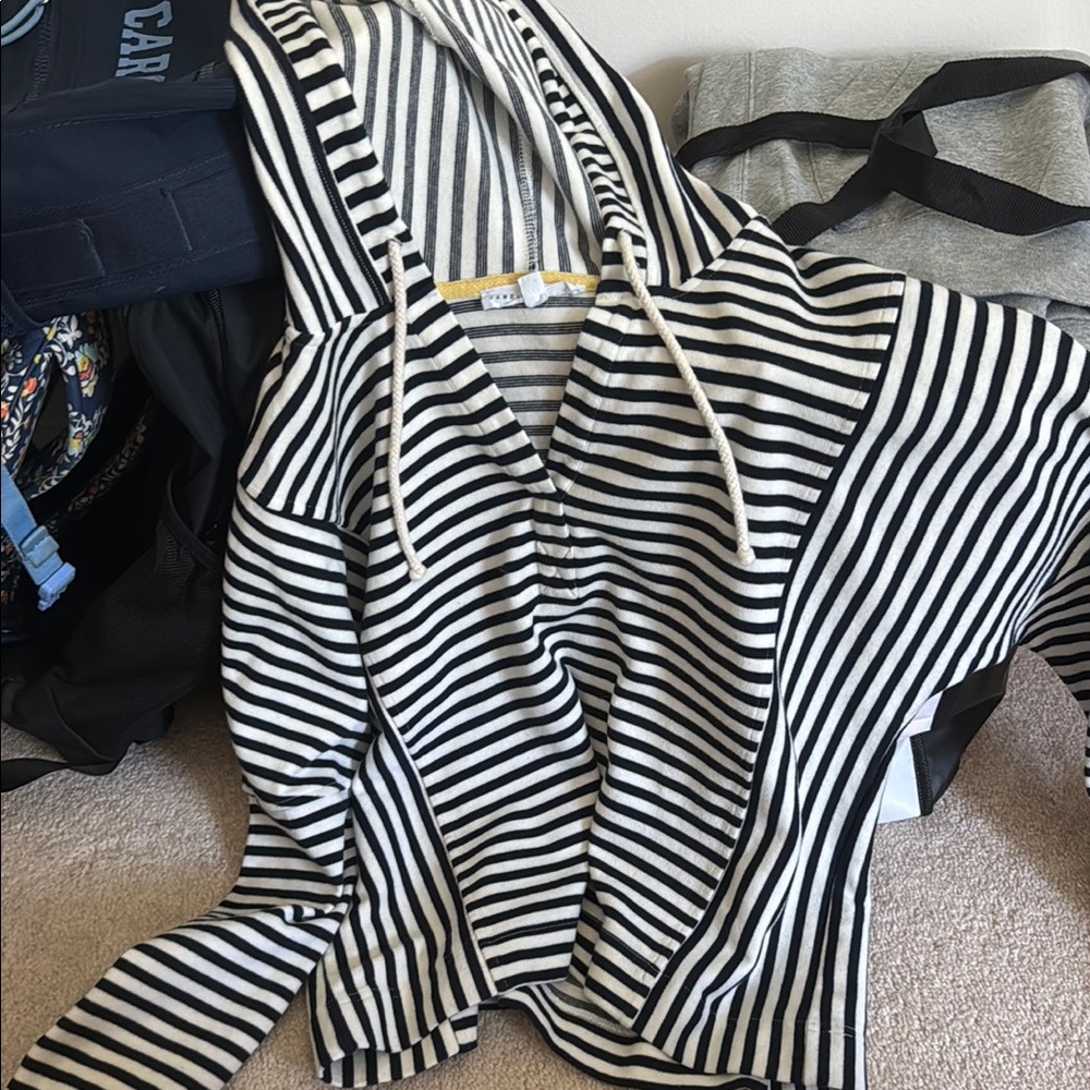Jane and Delancey Black and White Striped Hoodie